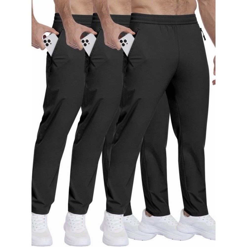 3 Pack Parisian Men’s Athletic Pants Zipper Black, Black, Black In XL